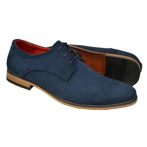Tayno "Howard" Navy Blue Vegan Suede Plain Toe Lace-Up Derby Shoes
